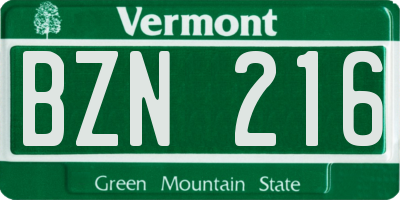 VT license plate BZN216