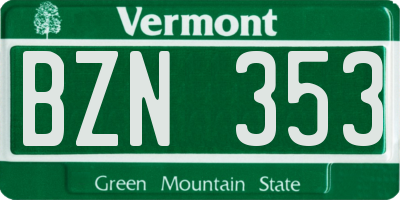 VT license plate BZN353