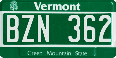 VT license plate BZN362