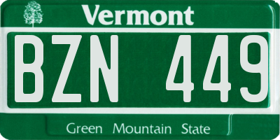 VT license plate BZN449