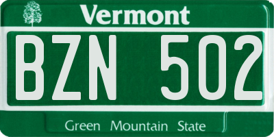 VT license plate BZN502