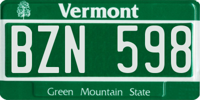 VT license plate BZN598