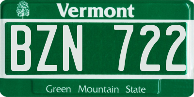 VT license plate BZN722