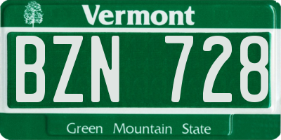 VT license plate BZN728