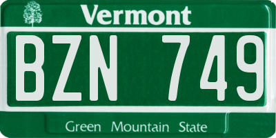 VT license plate BZN749