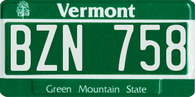 VT license plate BZN758