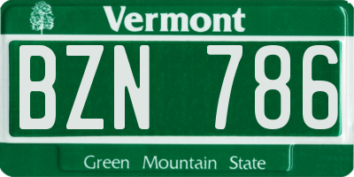 VT license plate BZN786