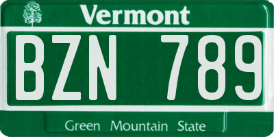VT license plate BZN789