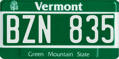 VT license plate BZN835