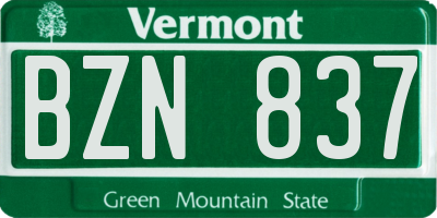 VT license plate BZN837