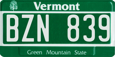 VT license plate BZN839