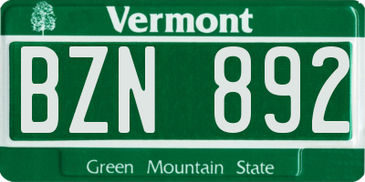 VT license plate BZN892