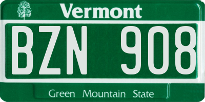 VT license plate BZN908