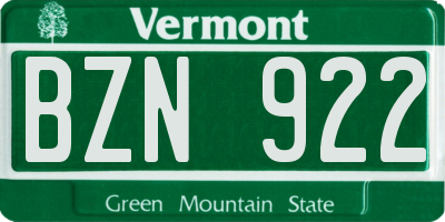 VT license plate BZN922