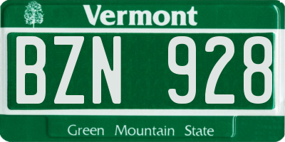 VT license plate BZN928