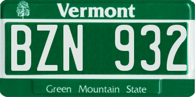 VT license plate BZN932