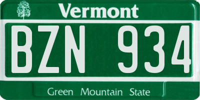 VT license plate BZN934