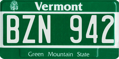 VT license plate BZN942