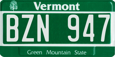 VT license plate BZN947