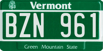 VT license plate BZN961