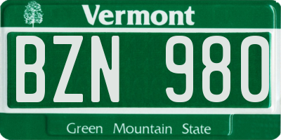 VT license plate BZN980