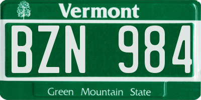 VT license plate BZN984