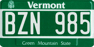 VT license plate BZN985