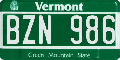 VT license plate BZN986