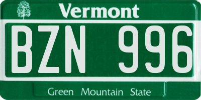 VT license plate BZN996