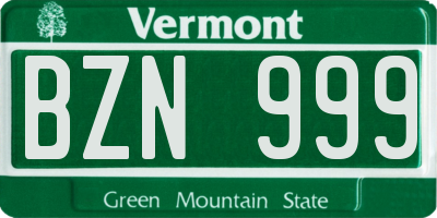 VT license plate BZN999