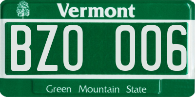 VT license plate BZO006