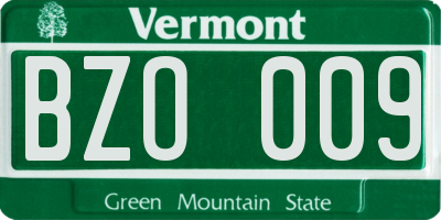 VT license plate BZO009