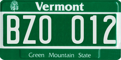 VT license plate BZO012