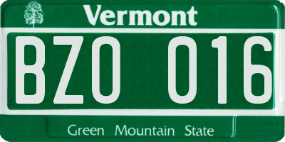 VT license plate BZO016