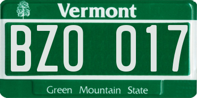 VT license plate BZO017