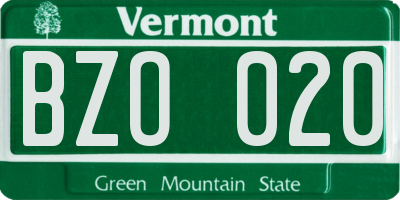 VT license plate BZO020