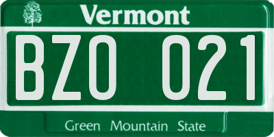 VT license plate BZO021