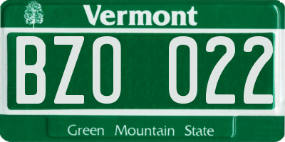 VT license plate BZO022
