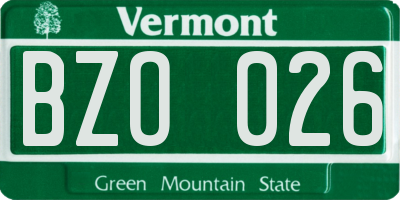 VT license plate BZO026