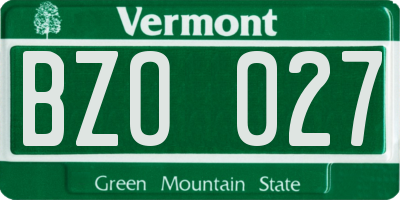 VT license plate BZO027