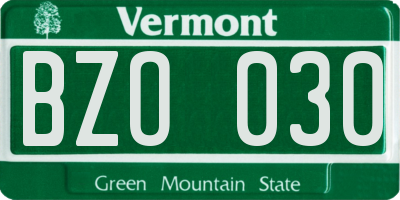 VT license plate BZO030