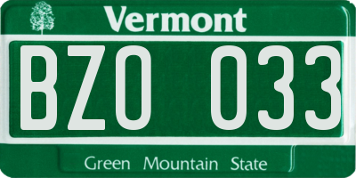 VT license plate BZO033