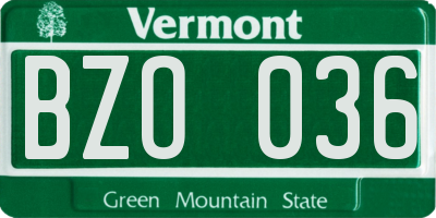 VT license plate BZO036