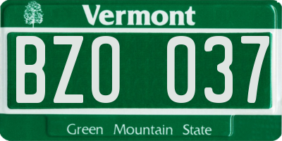 VT license plate BZO037