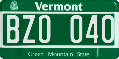 VT license plate BZO040