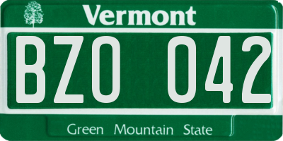 VT license plate BZO042