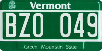 VT license plate BZO049