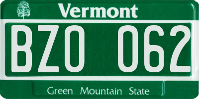 VT license plate BZO062