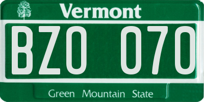 VT license plate BZO070