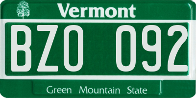 VT license plate BZO092